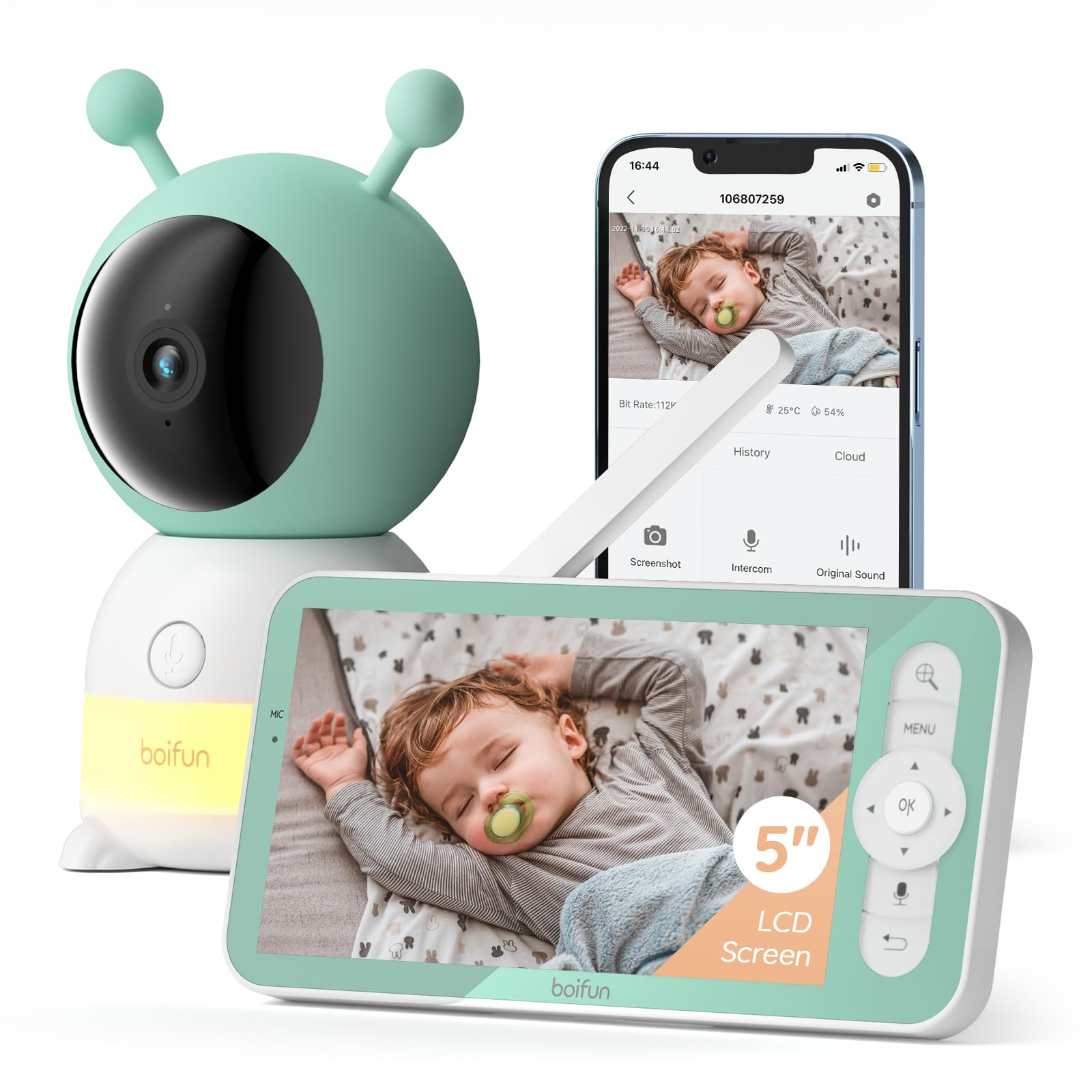 BOIFUN WLAN-Babyphone mit Kamera, PTZ & Nachtsicht
