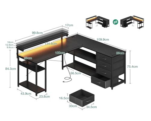 ODK Eckschreibtisch mit Schubladen & USB-Ladeanschluss